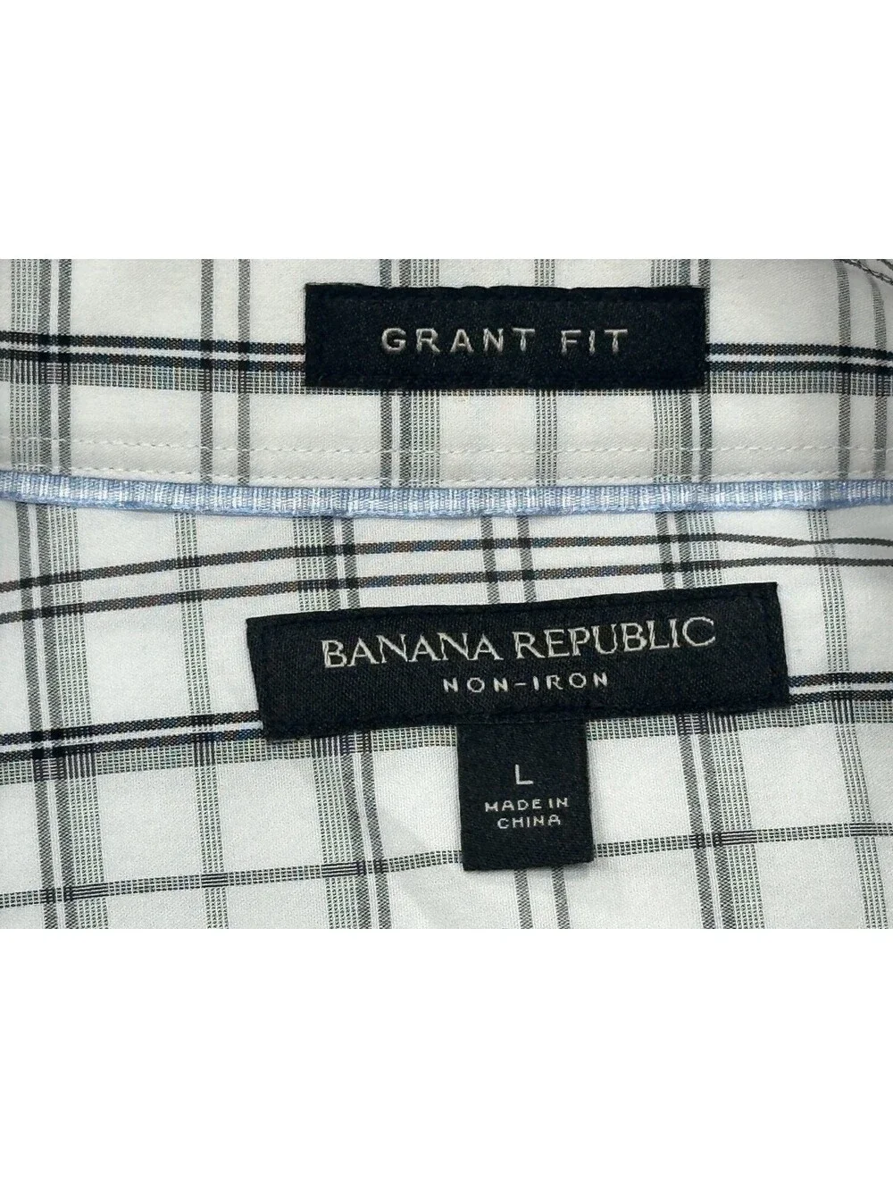 Banana Republic Non-Iron Grant Fit Slim Check Black Men L